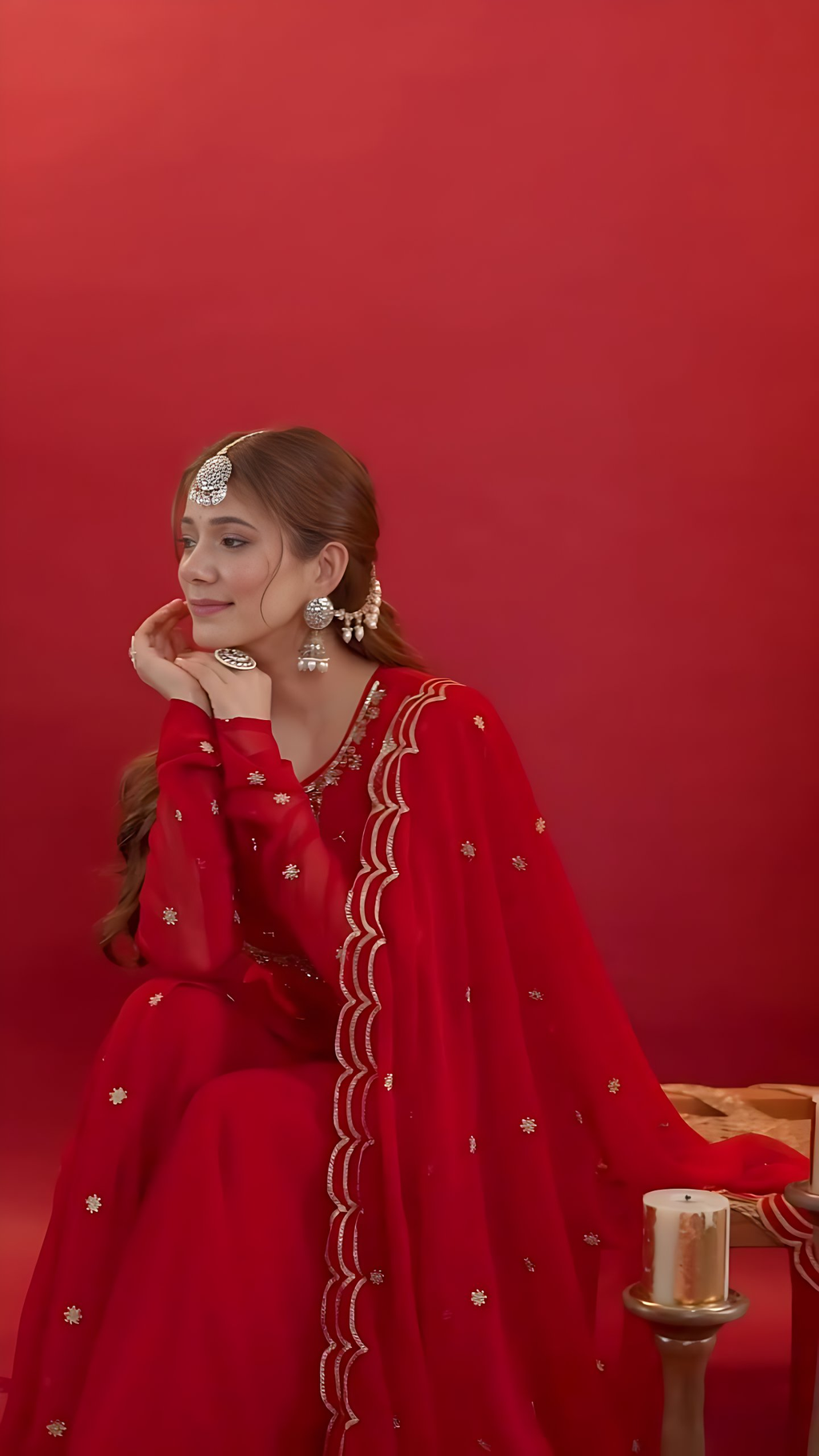 Lehenga Mart Designer Embroidery Sequence Work Gown Palazzo With Dupatta Set-Red - Distacart