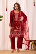 Lehenga Mart Designer Velvet Sequence Embroidery Work Suit Pant With Dupatta Set-Red - Distacart