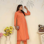Jyoti Fashion Women's Orange Rinkal Cotton Plain with Side Pocket Kurtis & Sets