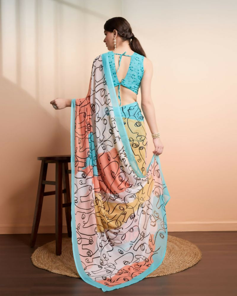 Multi Georgette Designer Printed Party Wear Saree - Cinderella