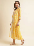 White Cotton Solid Flared Dress with Printed Shrug - Yukti - Distacart