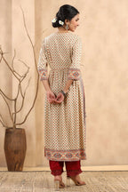Juniper Women's Beige Rayon Printed Embroidered Straight Kurta - Distacart