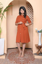 Miravan Womens Rust Solid Midi Dress And Side Belt