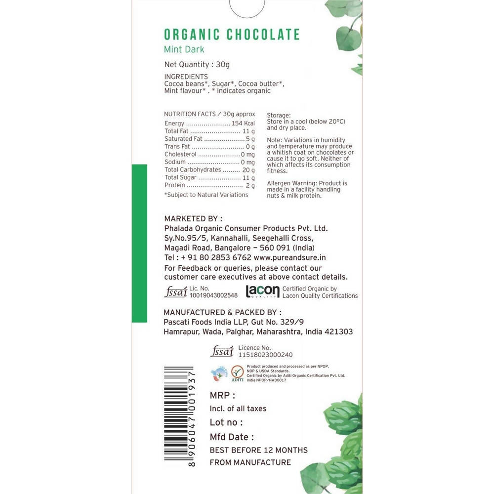 Pure & Sure Organic Chocolate Mint Dark