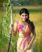 DEIANA'S Beautiful Designer Golden zari Soft Lichi Silk Saree - White