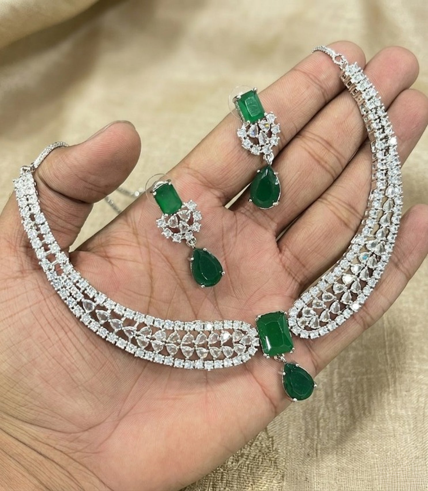 Jewel City Stunning CZ Diamond American Diamond Necklace Set with Drop Earrings - Bridal, Wedding, Party Wear - Distacart