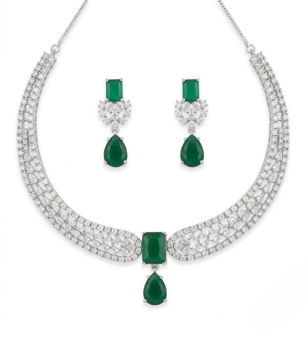 Jewel City Stunning CZ Diamond American Diamond Necklace Set with Drop Earrings - Bridal, Wedding, Party Wear - Distacart