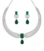 Jewel City Stunning CZ Diamond American Diamond Necklace Set with Drop Earrings - Bridal, Wedding, Party Wear - Distacart