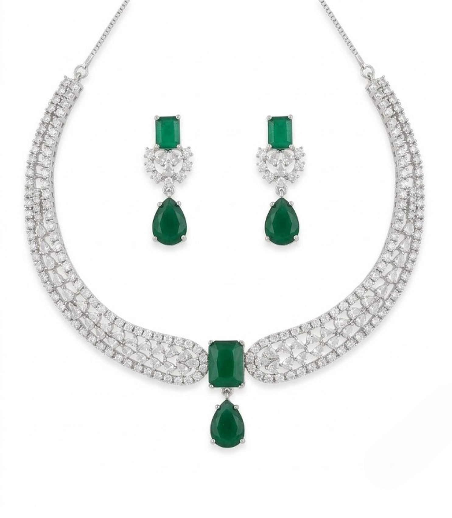 Jewel City Stunning CZ Diamond American Diamond Necklace Set with Drop Earrings - Bridal, Wedding, Party Wear - Distacart