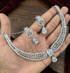 Jewel City Stunning CZ Diamond American Diamond Necklace Set with Drop Earrings - Bridal, Wedding, Party Wear - Distacart