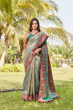 Vastranavya Boutique Collection Kanjivaram Soft Silk Saree With Unstitched Blouse - Brown