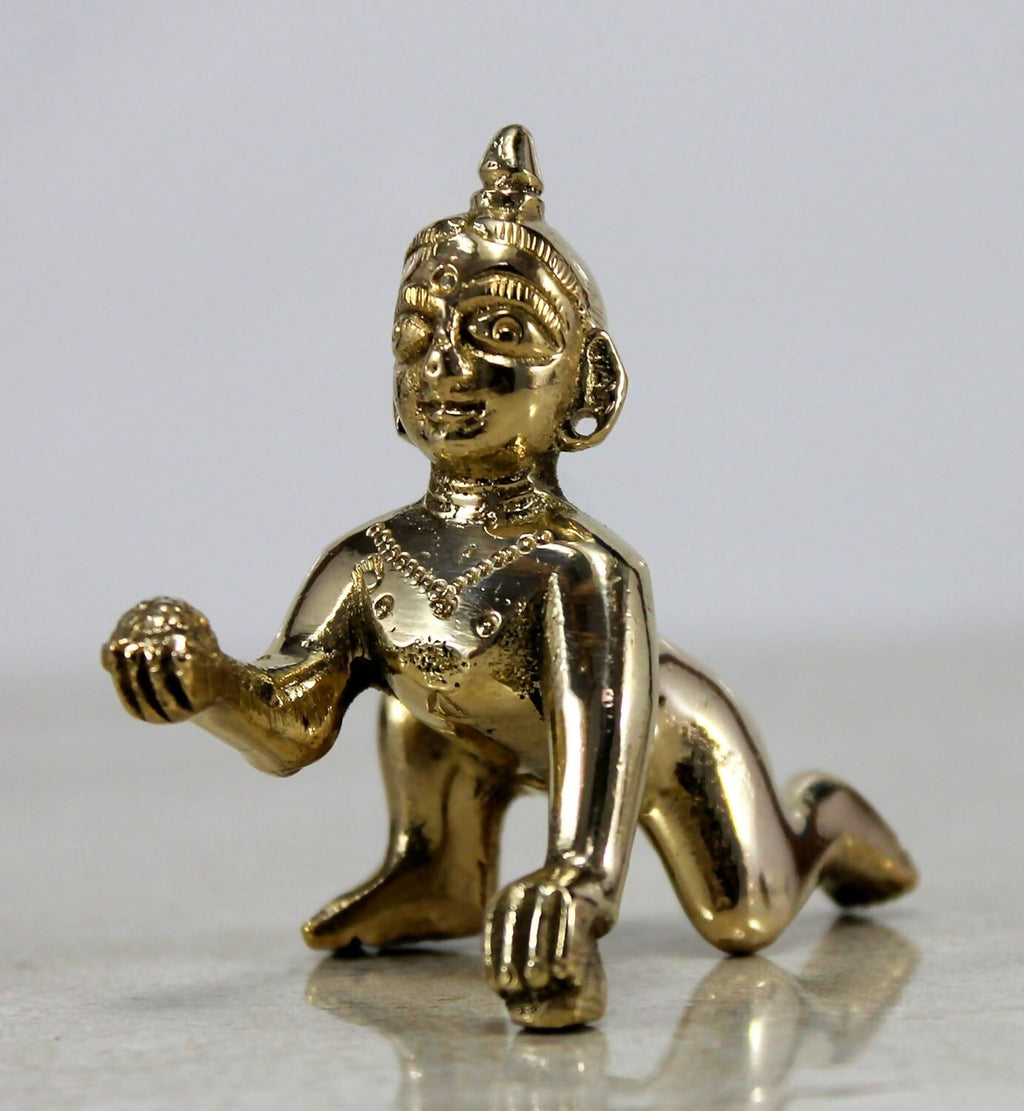 StonKraft Brass Laddoo Gopal Baby Krishna Murti Idol