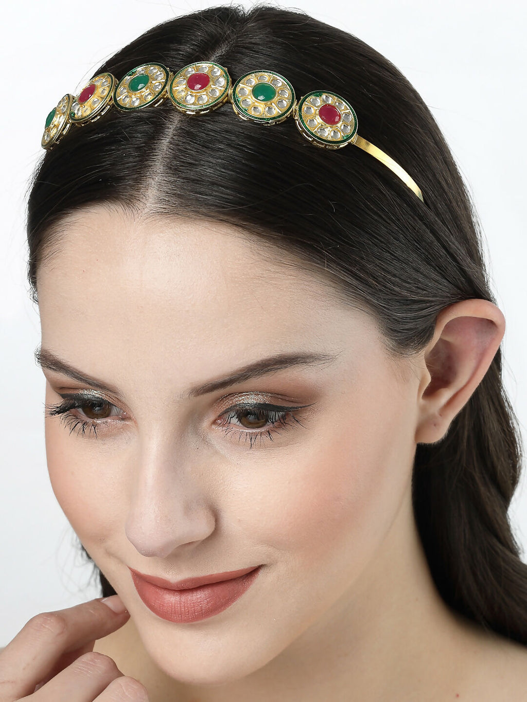 NVR Women's Multi colour Kundan Gold-Polished Embellished Hairband
