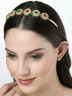 NVR Women's Multi colour Kundan Gold-Polished Embellished Hairband