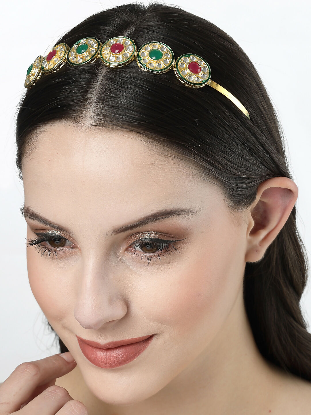 NVR Women's Multi colour Kundan Gold-Polished Embellished Hairband