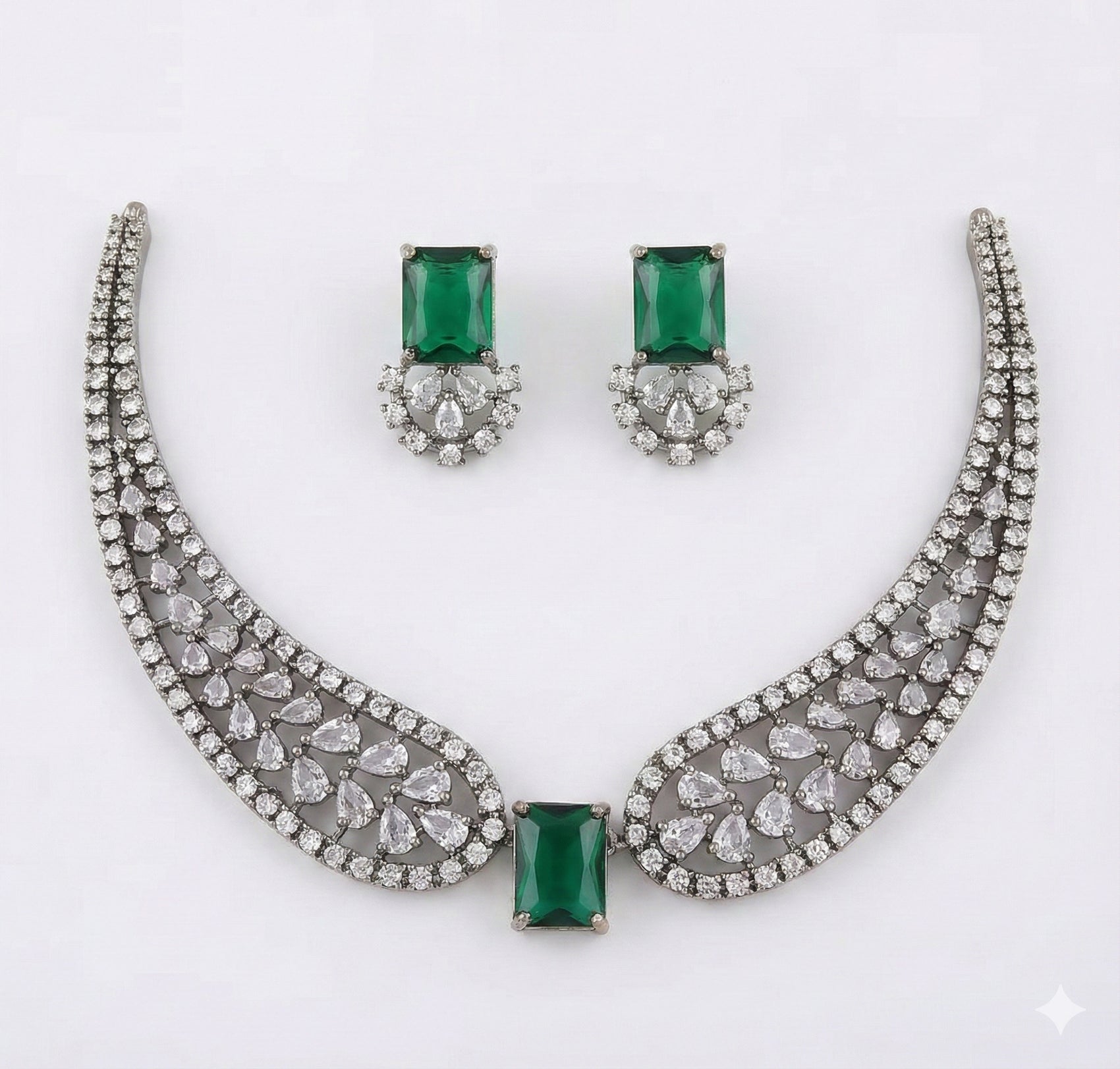 Jewel City Stunning Green American Diamond Necklace Set