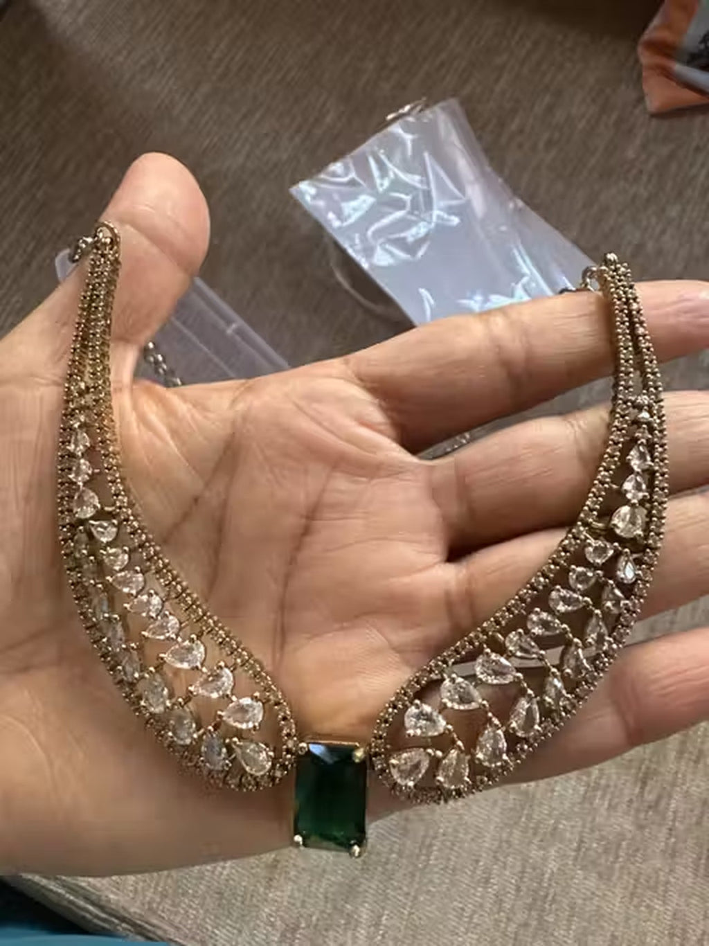 Jewel City Stunning Green American Diamond Necklace Set