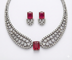 Jewel City Party Wear Red American Diamond Necklace Set