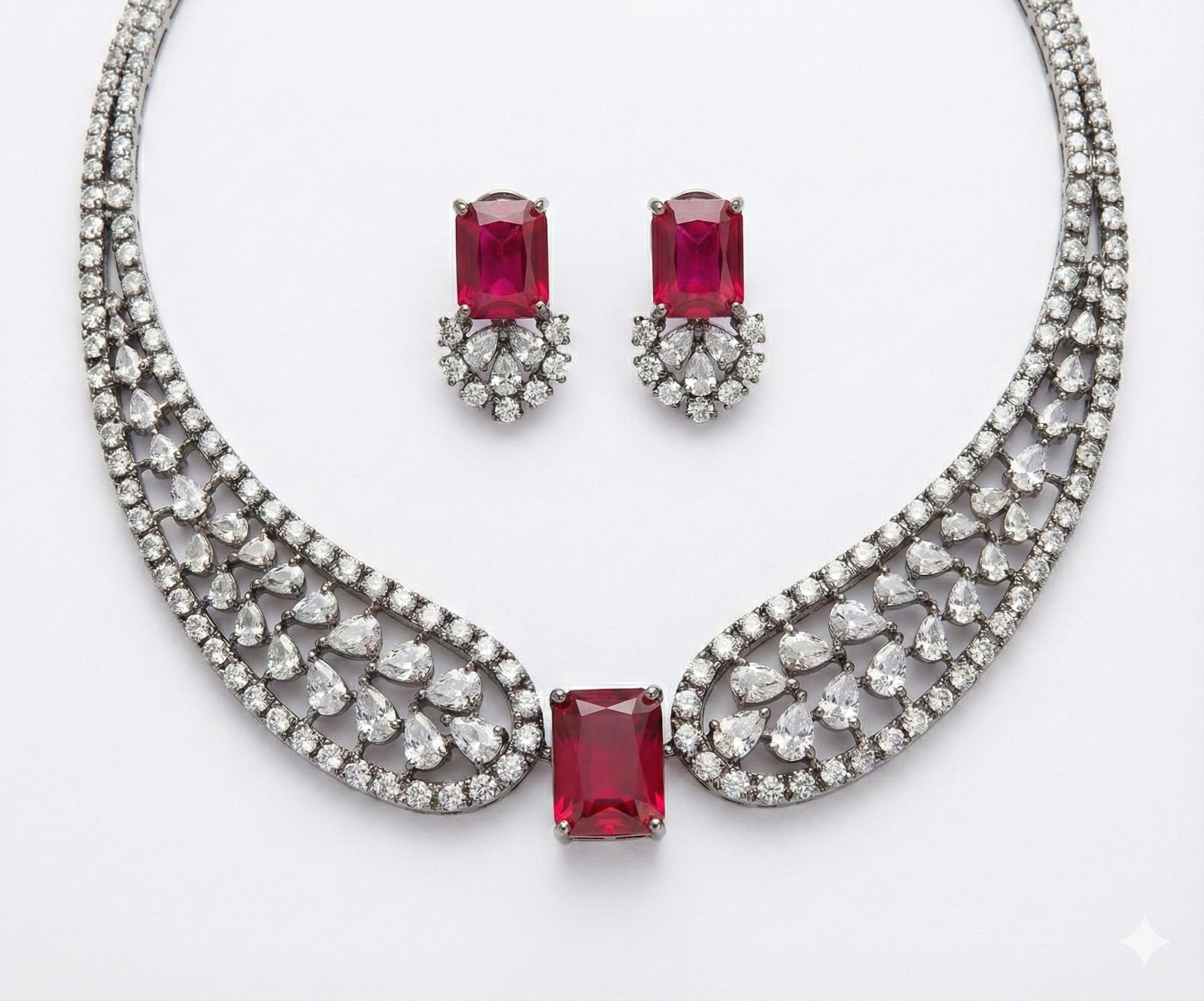 Jewel City Party Wear Red American Diamond Necklace Set