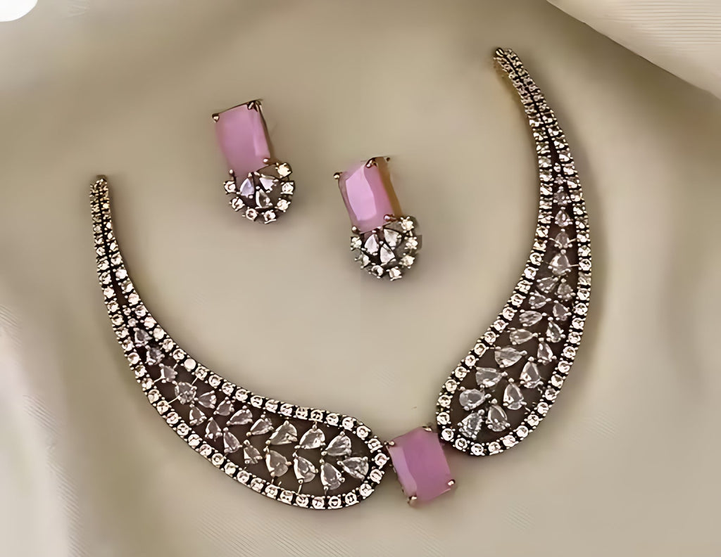 Jewel City Pink American Diamond Necklace Set