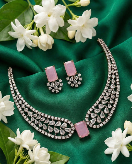 Jewel City Pink American Diamond Necklace Set