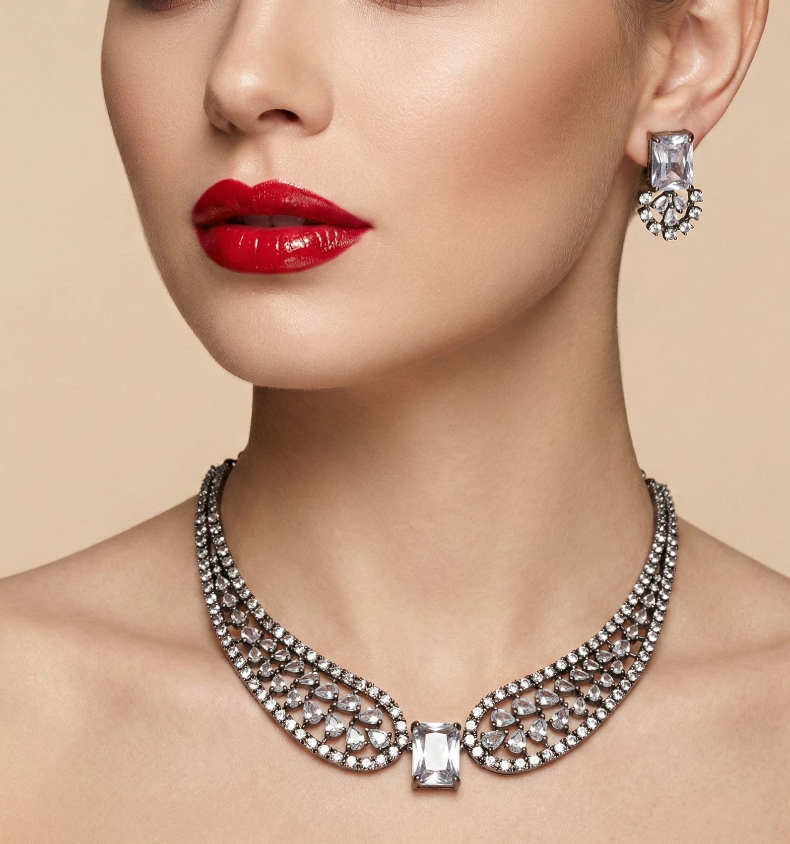 Jewel City White American Diamond Necklace Set