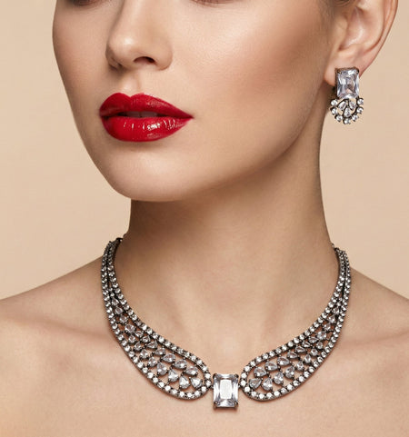 Jewel City White American Diamond Necklace Set