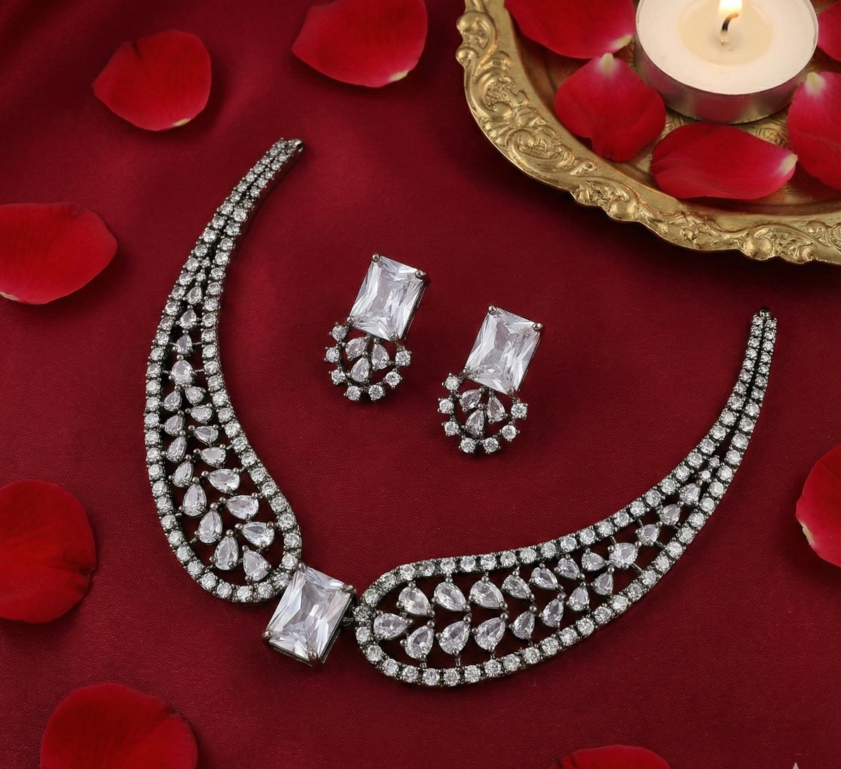 Jewel City White American Diamond Necklace Set