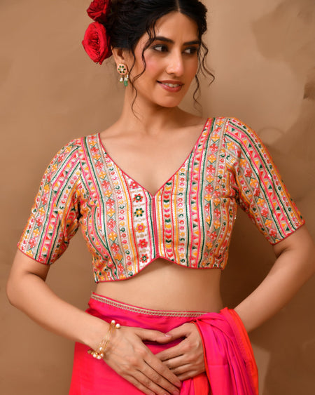 Amodini Designer Studio Women's Multicolored Embroidered Blouse with sleeves