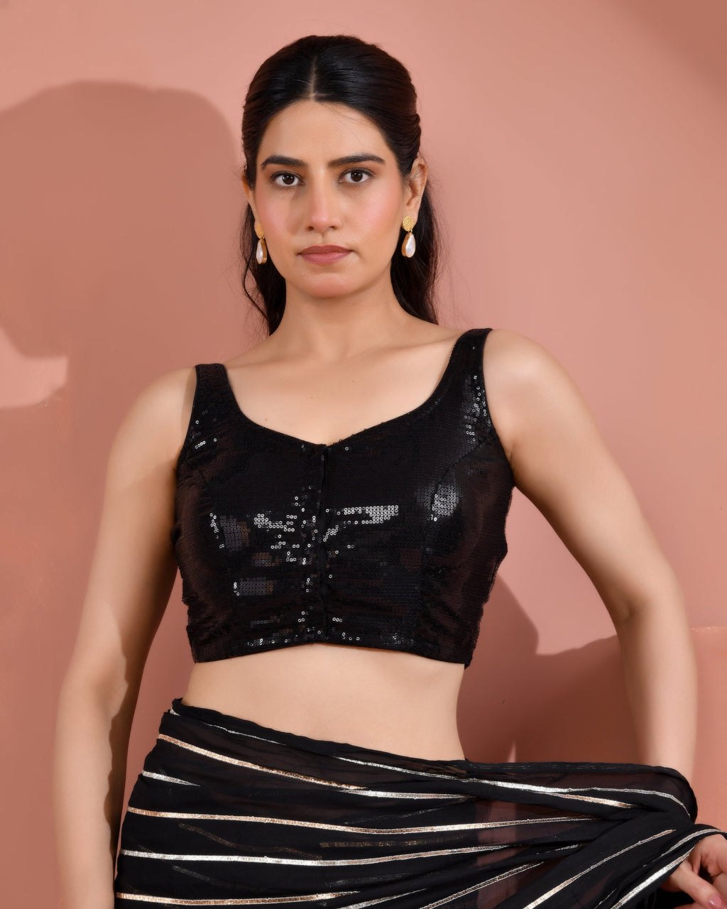 Amodini Designer Studio Women's Black Sequined Blouse - Distacart