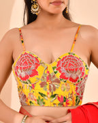Amodini Designer Studio Women's Organza Floral Handwork Corset Style Yellow Blouse - Distacart