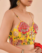 Amodini Designer Studio Women's Organza Floral Handwork Corset Style Yellow Blouse - Distacart