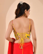 Amodini Designer Studio Women's Organza Floral Handwork Corset Style Yellow Blouse - Distacart