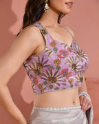 Amodini Designer Studio Women's Position Print Sequined Embellished Halter Neck Lavender Blouse - Distacart