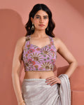 Amodini Designer Studio Women's Position Print Sequined Embellished Halter Neck Lavender Blouse - Distacart
