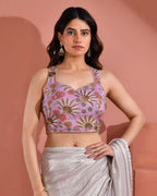 Amodini Designer Studio Women's Position Print Sequined Embellished Halter Neck Lavender Blouse - Distacart