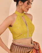 Amodini Designer Studio Women's Lime Green Embroidered Keyhole Neck Tissue Blouse - Distacart