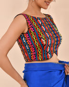 Amodini Designer Studio Women's Black Multicoloured Boat Neck Jacquard Blouse - Distacart