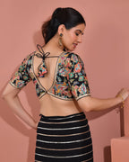 Amodini Designer Studio Women's Black Embroidered Position Print Nyra Cut Blouse with sleeves - Distacart