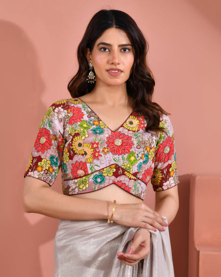 Amodini Designer Studio Women's Mauve Sequin Zara Multicolored Postion Print Blouse with Sleeves