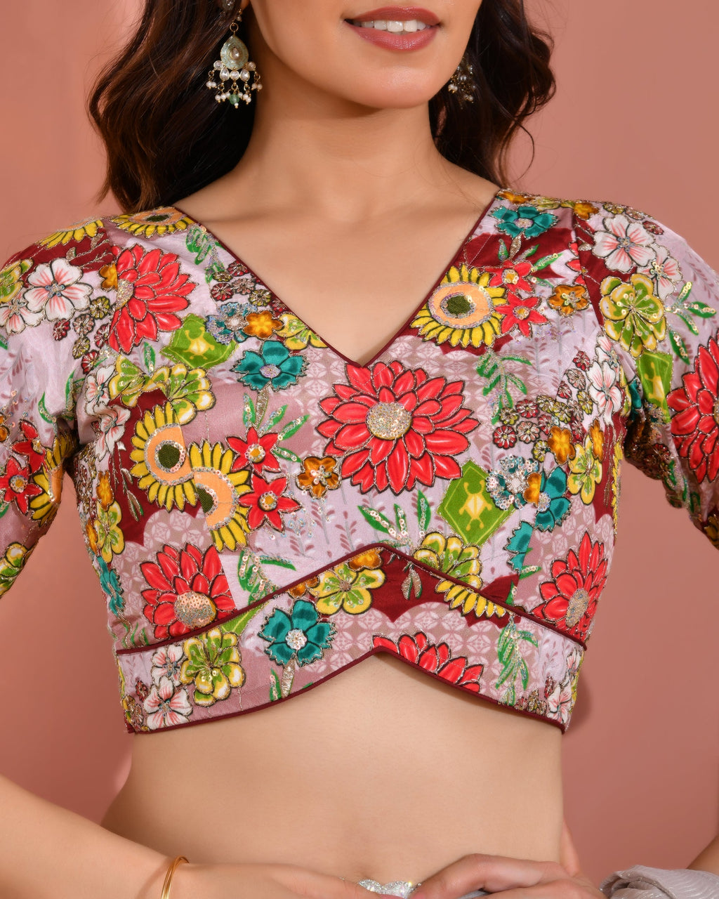 Amodini Designer Studio Women's Mauve Sequin Zara Multicolored Postion Print Blouse with Sleeves - Distacart