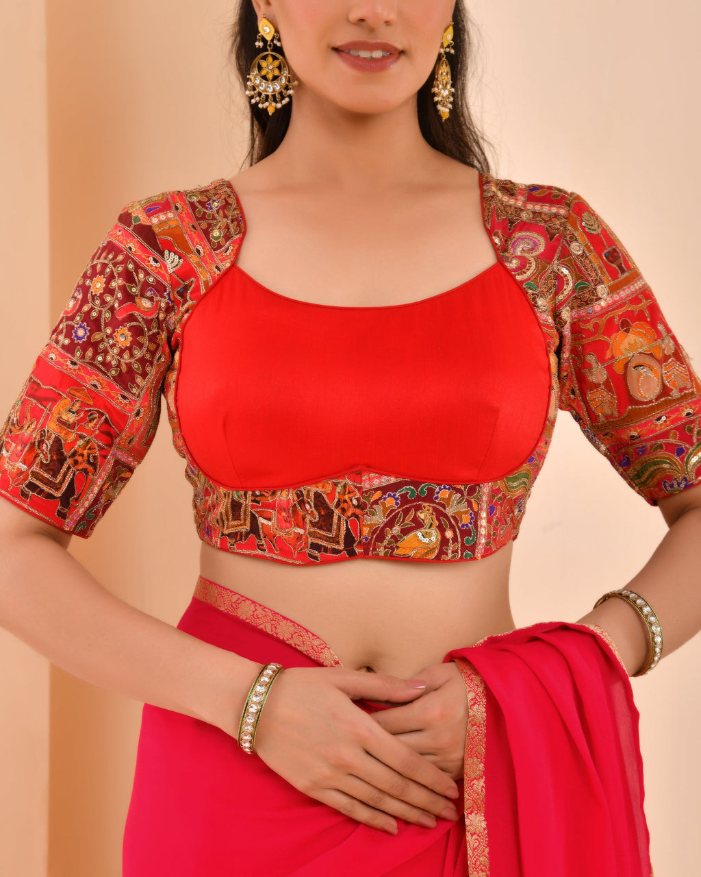 Amodini Designer Studio Women's Madhubala Style Red Blouse With Sleeves - Distacart
