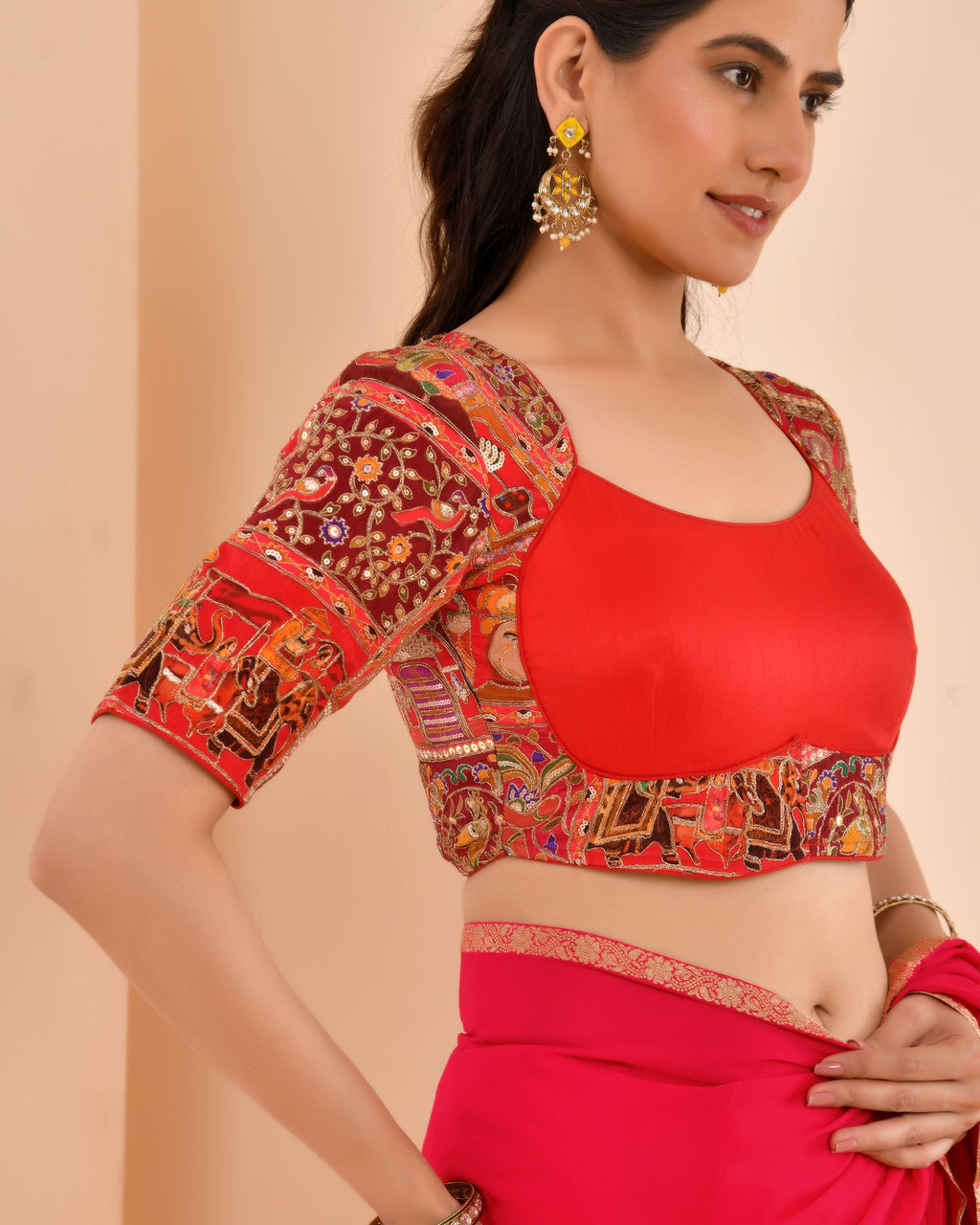 Amodini Designer Studio Women's Madhubala Style Red Blouse With Sleeves - Distacart