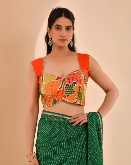 Amodini Designer Studio Women's Goblet Crepe Embroidered Orange Blouse