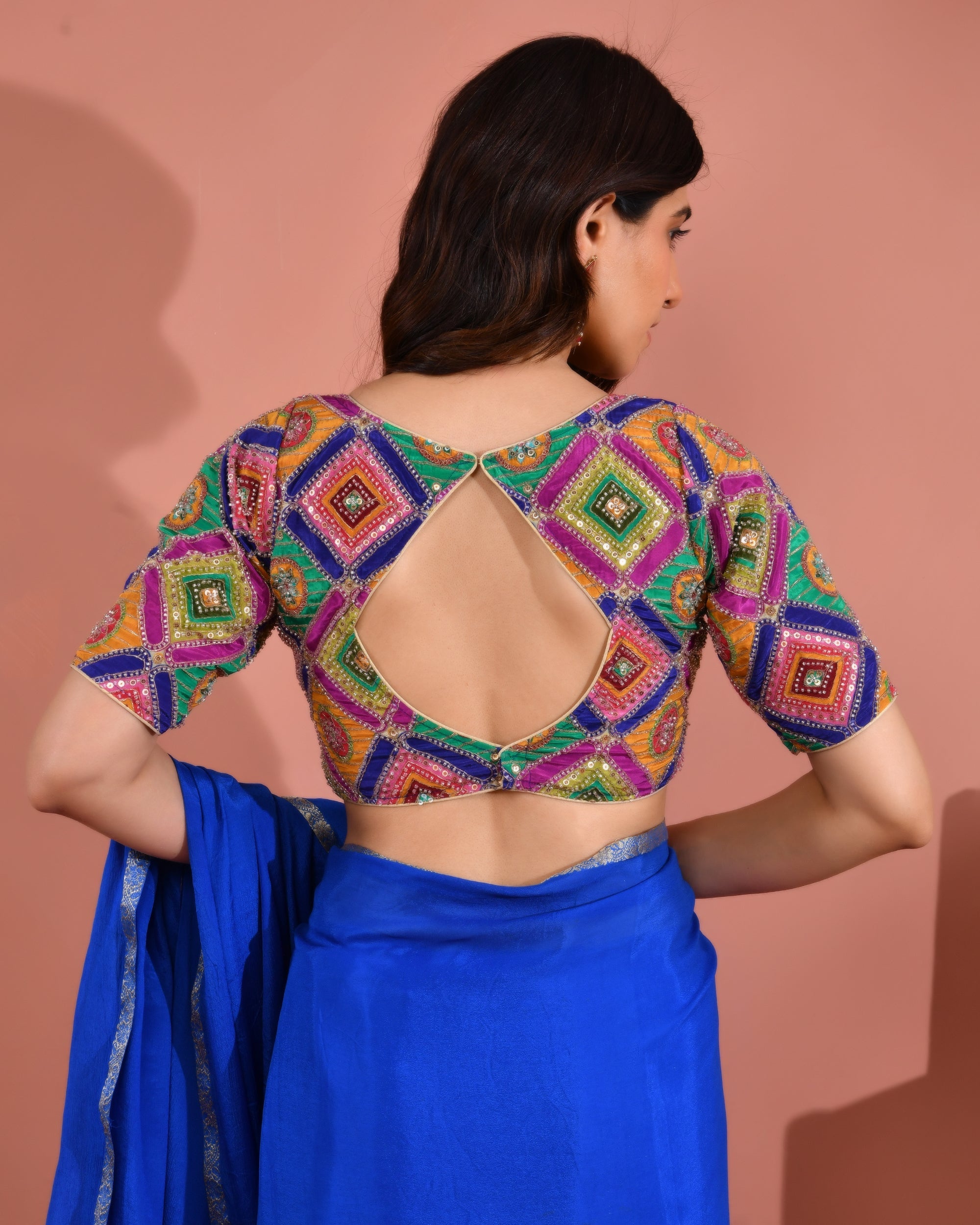 Amodini Designer Studio Women's Multicolor Geometric Pattern Cut Dana Embroidered Blouse - Distacart