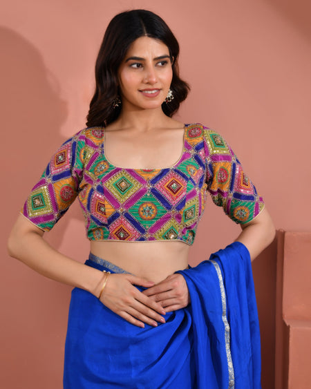 Amodini Designer Studio Women's Multicolor Geometric Pattern Cut Dana Embroidered Blouse
