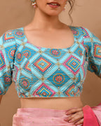 Amodini Designer Studio Women's Sky Blue Geometric Pattern Cut Dana Embroidered Blouse - Distacart