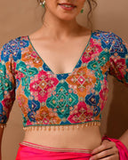 Amodini Designer Studio Women's Multicolored Zari Embroidered Glass Neck Blouse With Sleeves - Distacart