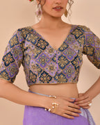 Amodini Designer Studio Women's Purple Geometric Pattern Embroidered Blouse - Distacart