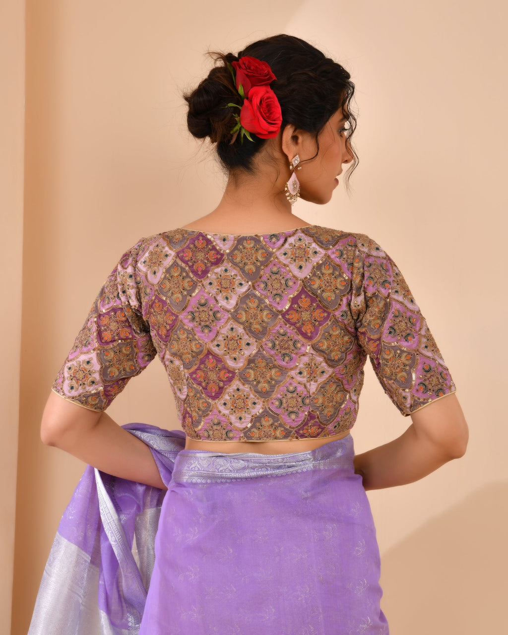 Amodini Designer Studio Women's Lavender Geometric Pattern Embroidered Blouse - Distacart